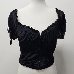 Womens Corset Ruffled Tie Sleeve Blouse 3XL Black Gothic Romantic Bridgerton